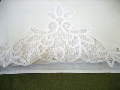 Pair of White Cotton Battenburg Lace Pillowcases