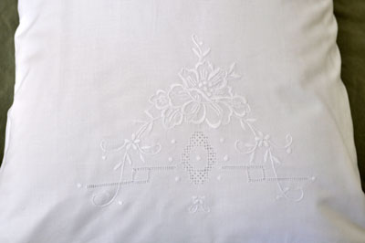 Pair of Linen Pillowcases with Flowers and Crochet Lace Edges