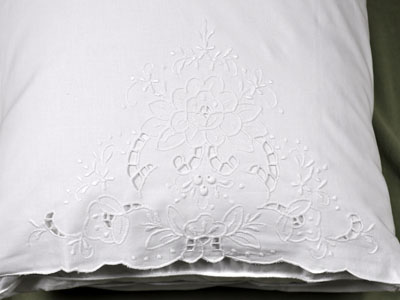Pair of Linen Pillowcases with Lotus Cutwork