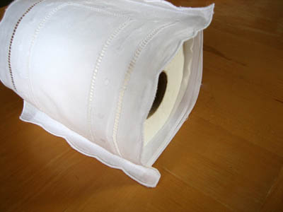 Linen Toilet Paper Cover with Embroidered Swiss Dots
