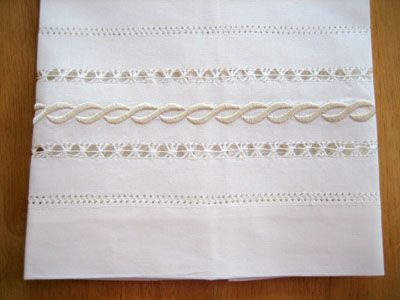 Set of 4 Ivory Linen Hand Towels with an Infinity Design