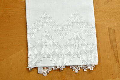 Set of 2 Linen Guest Bath Towels with a Cross Stitch Design