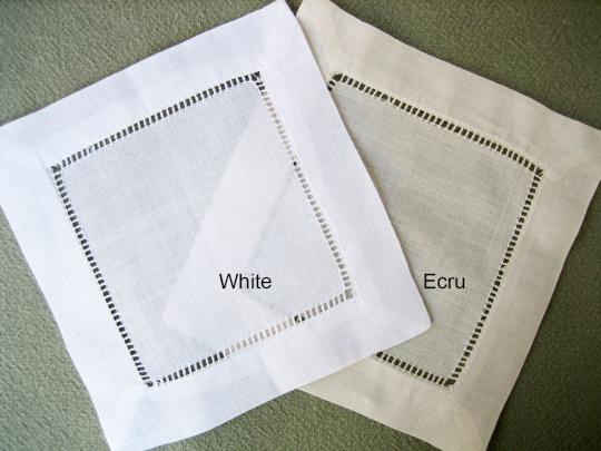 1 Dozen Ecru Hemstitched Linen Cocktail Napkins