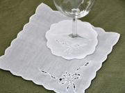 Set of 8 Cutwork Lace Bow Cocktail Napkins and Wine Footies