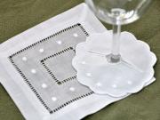 Set of 8 Embroidered Dot Linen Cocktail Napkins and Wine Footies