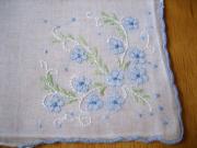 Set of 3 Blue Floral Vine Embroidered Handkerchiefs