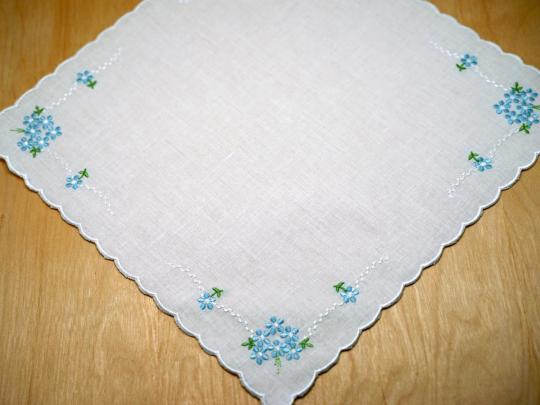 Daisy Four Corner \'Something Blue\' Bridal Handkerchief