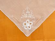 Set of 3 White Battenburg Lace Floral Wedding Handkerchiefs
