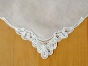 Set of 3 Ivory Battenburg Lace Loop Corner Handkerchiefs