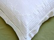 Pair of White Linen Throw Pillow Covers with Scroll Embroidery