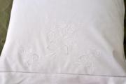 Pair of White Cotton Pillowcases with Rose and Bow Embroidery