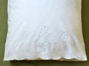 Pair of White Cotton Pillowcases with Ribbon & Flower Embroidery