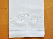 Set of 4 Linen Hand Towels with Buttercup Cutwork Lace