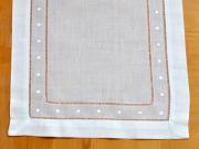 4 Pc Set White Hemstitched Linen Placemats w/Dots