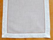 4 Pc Set White Hemstitched Linen Placemats w/Dot Border