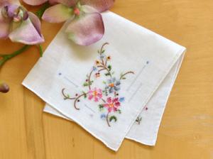 Set of 3 Cross Stitch Hibiscus Embroidered Handkerchiefs