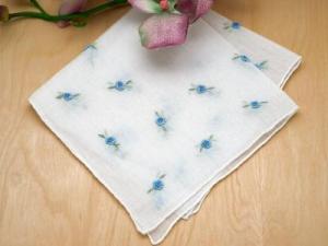 Set of 3 'Something Blue' Roses Bridal Handkerchiefs