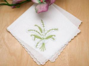 Set of 3 White Lily of the Valley Hankies w/ Scallop Edges