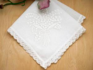 Set of 3 White Lily of the Valley Hankies w/ Cathedral Lace