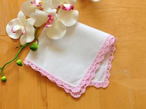Set of 3 Small Crochet Lace Handkerchiefs with Pink Edges