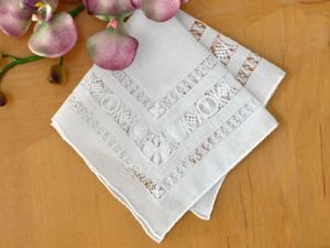 Hemstitched and Drawnwork Lace Wedding Bridal Handkerchief