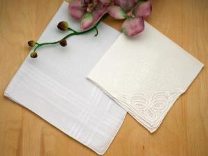 Bride and Groom Wedding Handkerchief Set with Battenburg Lace