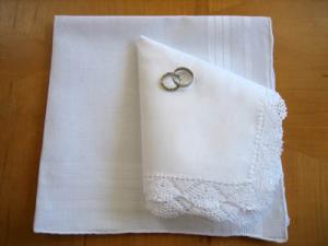 Bride and Groom Wedding Handkerchief Set with Scalloped Fan Lace