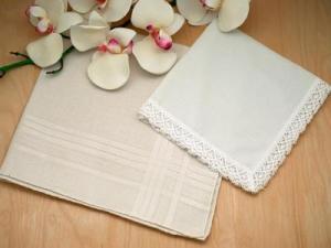 Bride and Groom Ivory Handkerchief Set with Cathedral Lace