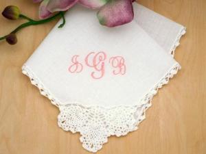 Monogrammed Wedding Hankie w/ 3 Initials - Font J