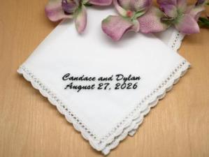 Personalized Bride Groom Wedding Date Hankie - Font M
