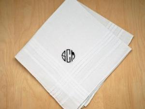 Mens Monogrammed Wedding Hankie w/ 3 Initials - Font O