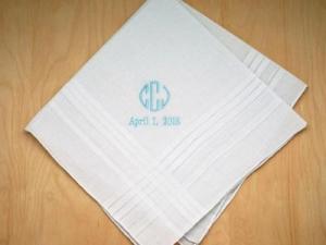 Mens Monogrammed Wedding Hankie w/ 3 Initials Date - Font O