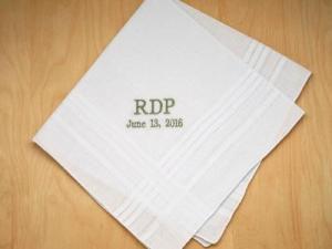 Mens Monogrammed Wedding Hankie w/ 3 Initials Date - Font F