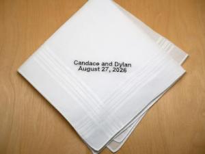 Personalized Bride Groom Wedding Date Hankie - Mens Font H