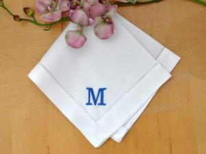 Set of 4 Monogrammed Linen Napkins w/ Single Initial- Font E