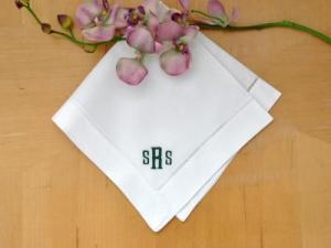 Set of 4 Monogrammed Linen Napkins w/ 3 Initials- Font E