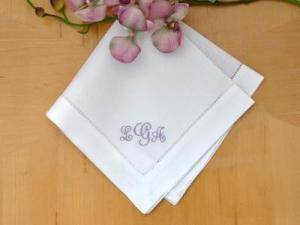 Set of 4 Monogrammed Linen Napkins w/ 3 Initials- Font J