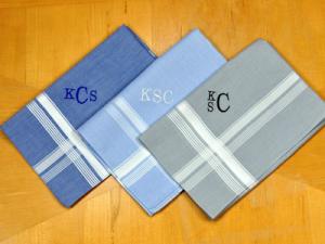 Set of 3 Assorted Monogrammed Mens Handkerchiefs - Font R