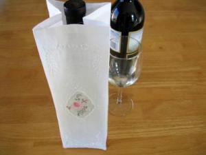 Linen Flower Embroidered Wine Bottle Gift Bag