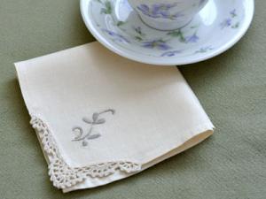 1 Dozen Ecru Crochet Lace Tea Napkins with an Embroidered Flower