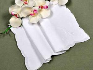 1 Dozen White Dinner Napkins with a Simple Flower Design