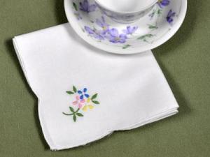 1 Dozen Tea Napkins with an Embroidered Flower Bouquet