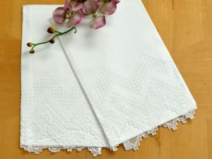Set of 2 Linen Guest Bath Towels with a Cross Stitch Design