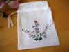 Set of 3 Linen Favor Bags with Embroidered Flower Design