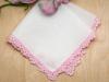 Set of 3 Small Crochet Lace Handkerchiefs with Pink Edges
