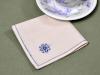 1 Dozen Ecru Lunch Napkins With A Blue Cross Stitch Design