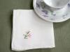 1 Dozen White Tea Napkins with Pink Embroidered Flowers