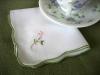 1 Dozen White Embroidered Flower Tea Napkins with Sage Edging