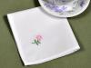1 Dozen White Tea Napkins with a Pink Embroidered Flower