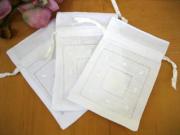 Set of 3 Linen Favor Bags with Embroidered Swiss Dots